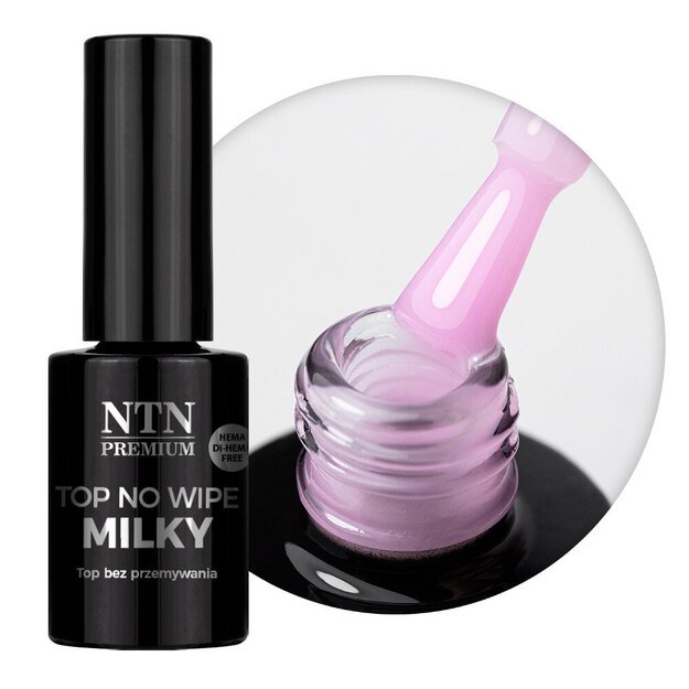 Gelinio nagų lako viršutinis sluoksnis Top Milky No Wipe Pink NTN, 7 g