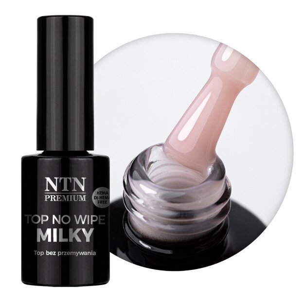 Gelinio nagų lako viršutinis sluoksnis Top Milky No Wipe Nude NTN, 7 g