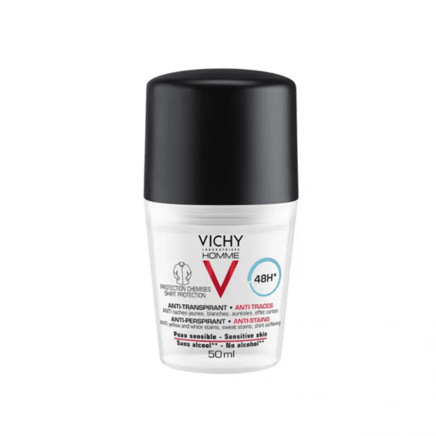 Vichy Homme antiperspirantas jautriai odai nuo dėmių, 50 ml