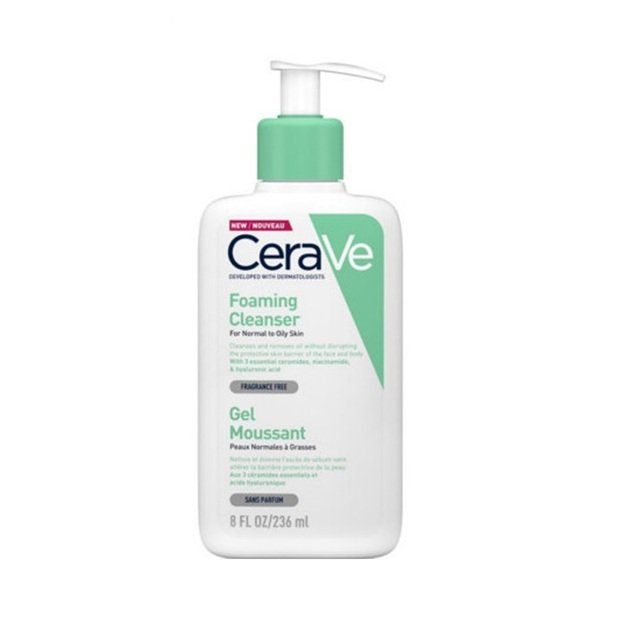 CeraVe Foaming Cleanser putojantis veido ir kūno prausiklis normaliai ir riebiai odai, 473 ml