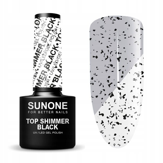 Gelinio nagų lako viršutinis sluoksnis Sunone Top Shimmer Black, 5 g