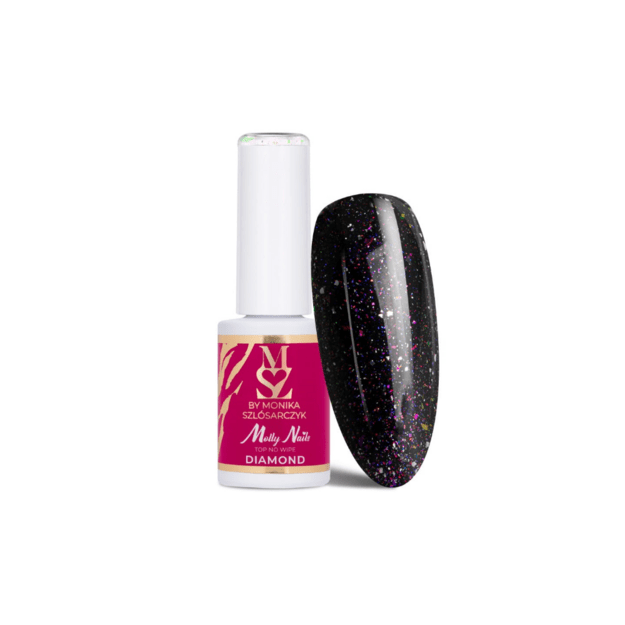 Molly Nails Top Diamond No Wipe Night Show viršutinis gelinio lako sluoksnis be lipnaus sluoksnio, 7 g