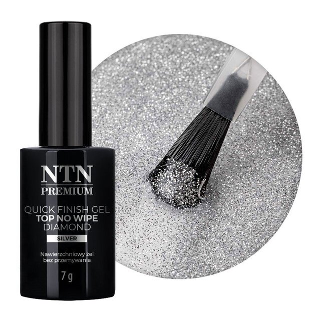 Gelinio nagų lako viršutinis sluoksnis Top Quick Finish Gel Diamond Silver NTN, 7 g