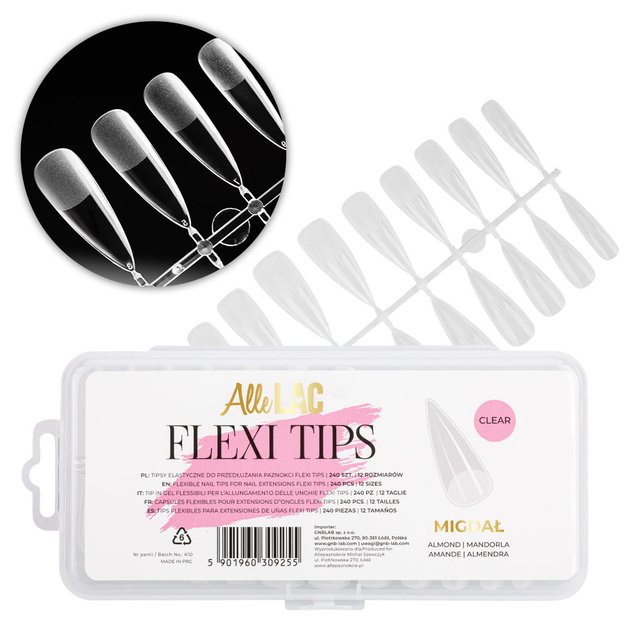 AlleLac Flexi Tips migdolo formos nagų priauginimo tipsai, 240 vnt