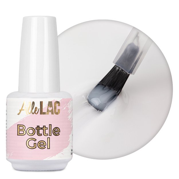 AlleLac Bottle Gel Milky Elegance vienfazis statybinis nagų gelis buteliuke su teptuku, 15 g