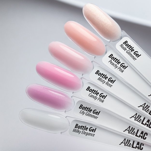 AlleLac Bottle Gel Milky Elegance vienfazis statybinis nagų gelis buteliuke su teptuku, 15 g