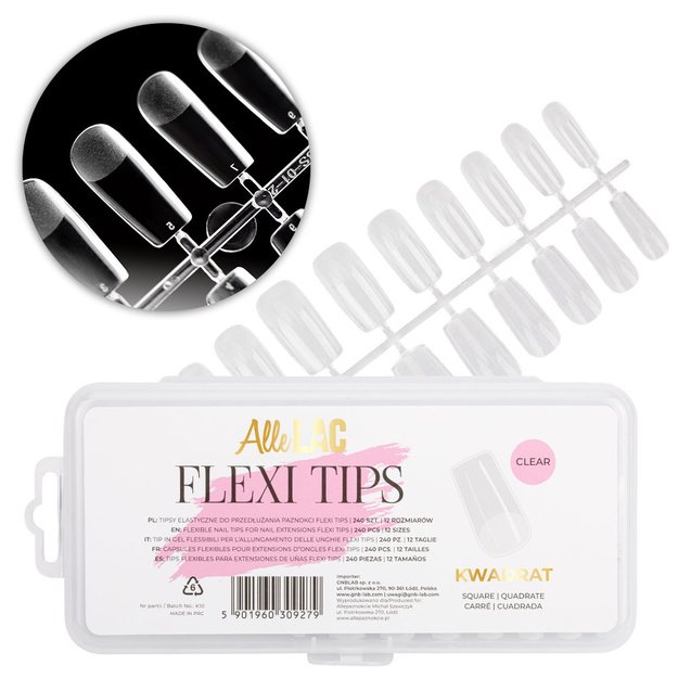 AlleLac Flexi Tips kvadrato formos nagų priauginimo tipsai, 240 vnt