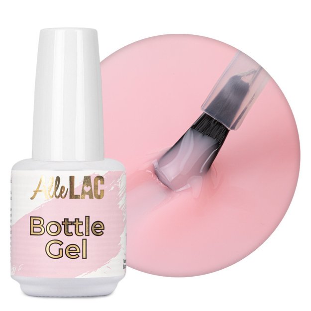AlleLac Bottle Gel Misty Rose vienfazis statybinis nagų gelis buteliuke su teptuku, 15 g