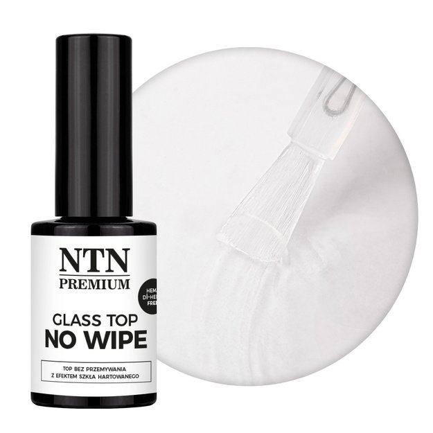 NTN Premium Glass Top No Wipe HEMA/Di-HEMA Free viršutinis nagų sluoksnis, 5 g