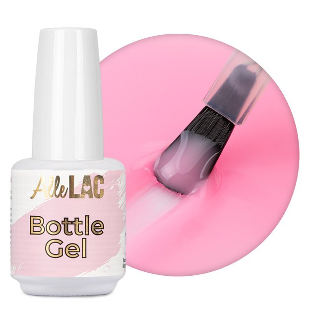 AlleLac Bottle Gel Candy Pink vienfazis statybinis nagų gelis buteliuke su teptuku, 15 g