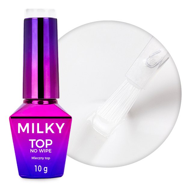Top Milky MollyNails – pieniškas no wipe nagų topas Cream White, HEMA/Di-HEMA Free, 10 g
