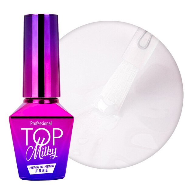 Gelinio nagų lako viršutinis sluoksnis Top Milky MollyLac White, 10 g