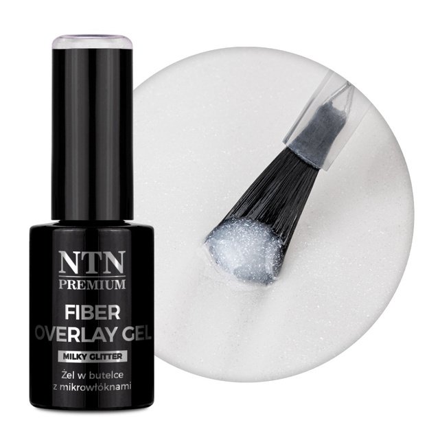 NTN Premium Fiber Overlay Gel Milky Glitter nagų modeliavimo gelis su mikropluoštu, 7 g
