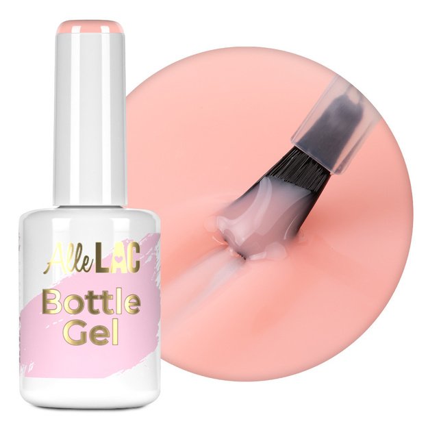 AlleLac Bottle Gel Peachy Pink vienfazis savaime išsilyginantis nagų gelis su teptuku, 15 g