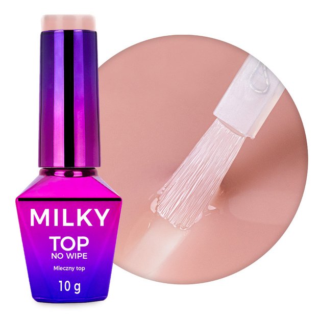 Top Milky MollyNails – pieniškas no wipe nagų topas Milky Nude, HEMA/Di-HEMA Free, 10 g