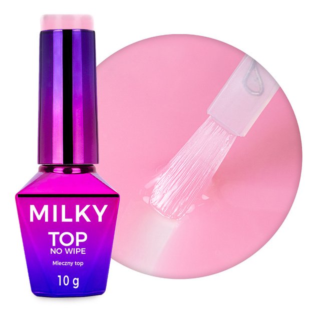 Top Milky MollyNails – pieniškas no wipe nagų topas Milky Pink, HEMA/Di-HEMA Free, 10 g