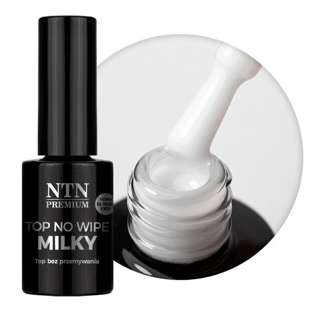 Gelinio nagų lako viršutinis sluoksnis Top Milky No Wipe White NTN, 7 g